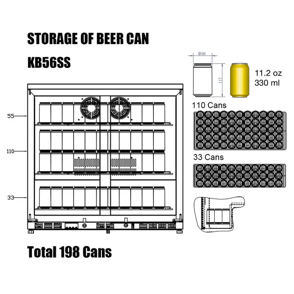 Heating Glass 2-Door Full Stainless Under Bench Beverage Fridge 5-Year Warranty (+$299)