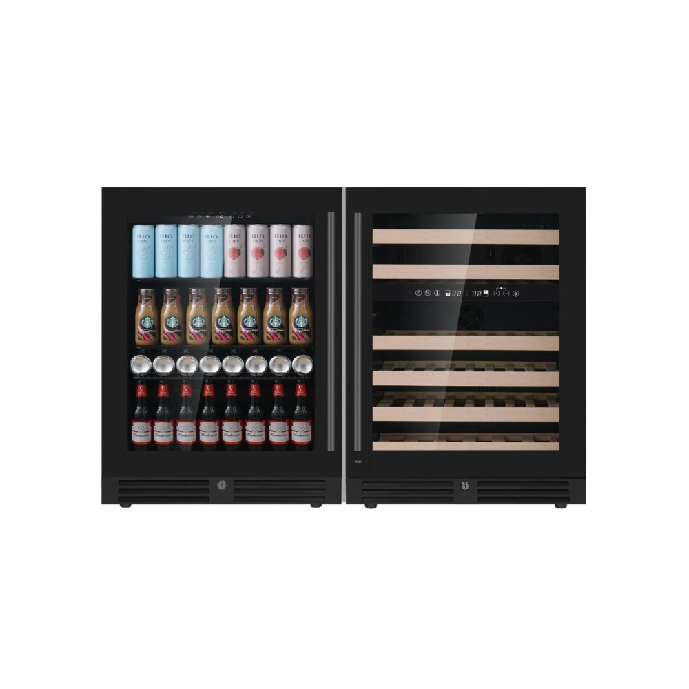 Under Bench Wine Fridge and Bar Refrigerator COMBO With Low-E Glass
