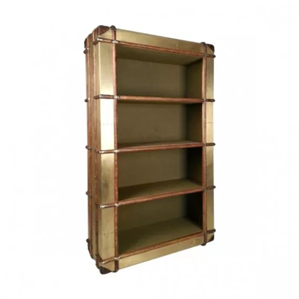 Turbojet Brass, Wood and Canvas bookshelf