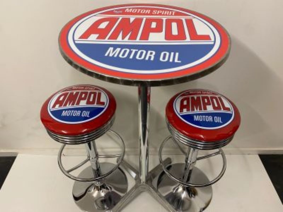 Table & Bar Stools - Ampol Bar Table & 2 Retro Bar Stools Package