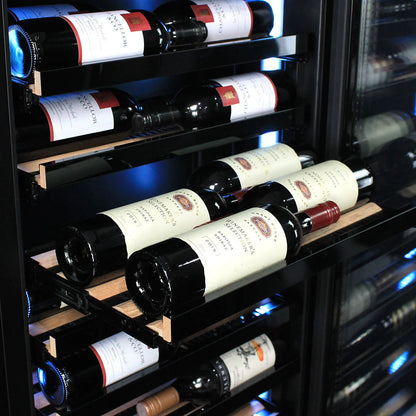 Upright Slim Depth Quiet Running Glass Front 3 Zone Beer And Wine Fridge With 5 x LED Colour Option