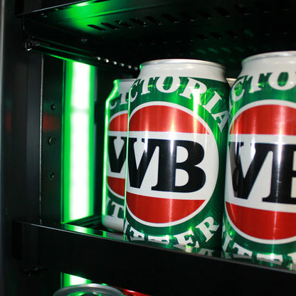 Upright Slim Depth Quiet Running Glass Front Beer And Wine Fridge With 5 x LED Colour Options