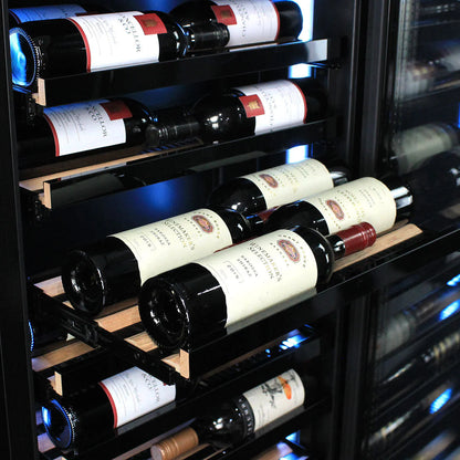 Upright Super Slim Depth Quiet Running Glass Front Wine Fridge With 5 x LED Color Options
