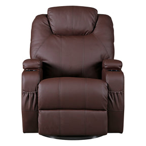 Health & Beauty > Massage - Brown Massage Sofa Chair Recliner 360 Degree Swivel PU Leather Lounge 8 Point Heated