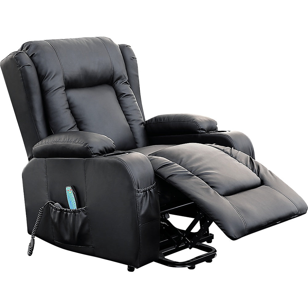 Furniture > Sofas - Recliner Chair Electric Massage Chair Lift Heated Leather Lounge Sofa Black