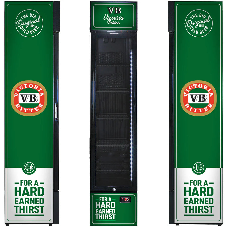 Victoria Bitter Original Branded Skinny Upright Bar Fridge 2YRS Parts /Labour
