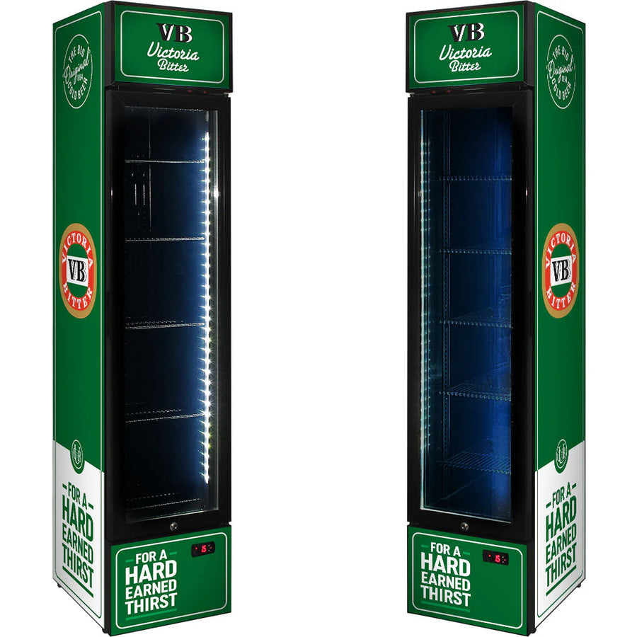 Victoria Bitter Original Branded Skinny Upright Bar Fridge 2YRS Parts /Labour
