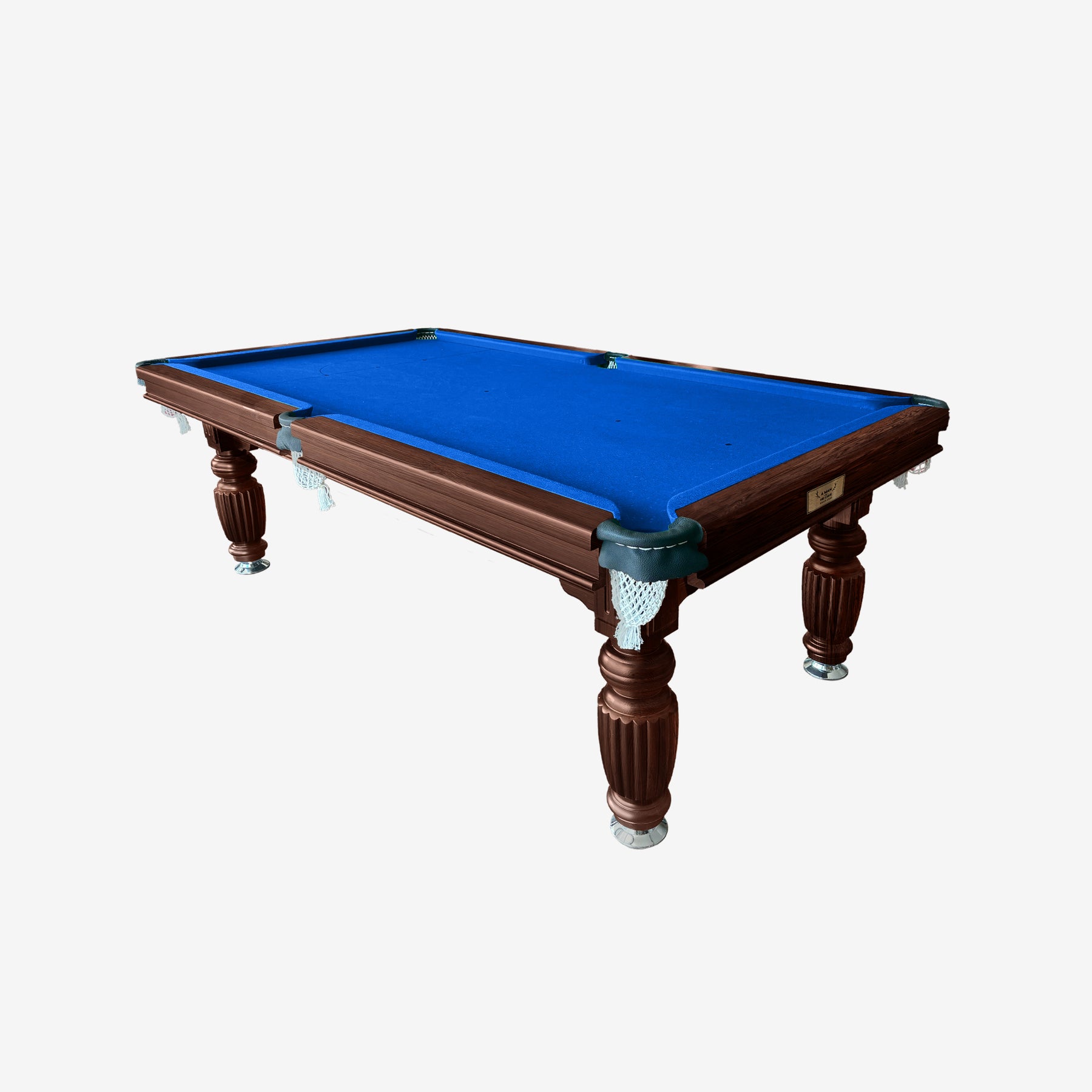 Solid Oak 7ft Slate Pool Table - Walnut Frame/Blue Felt