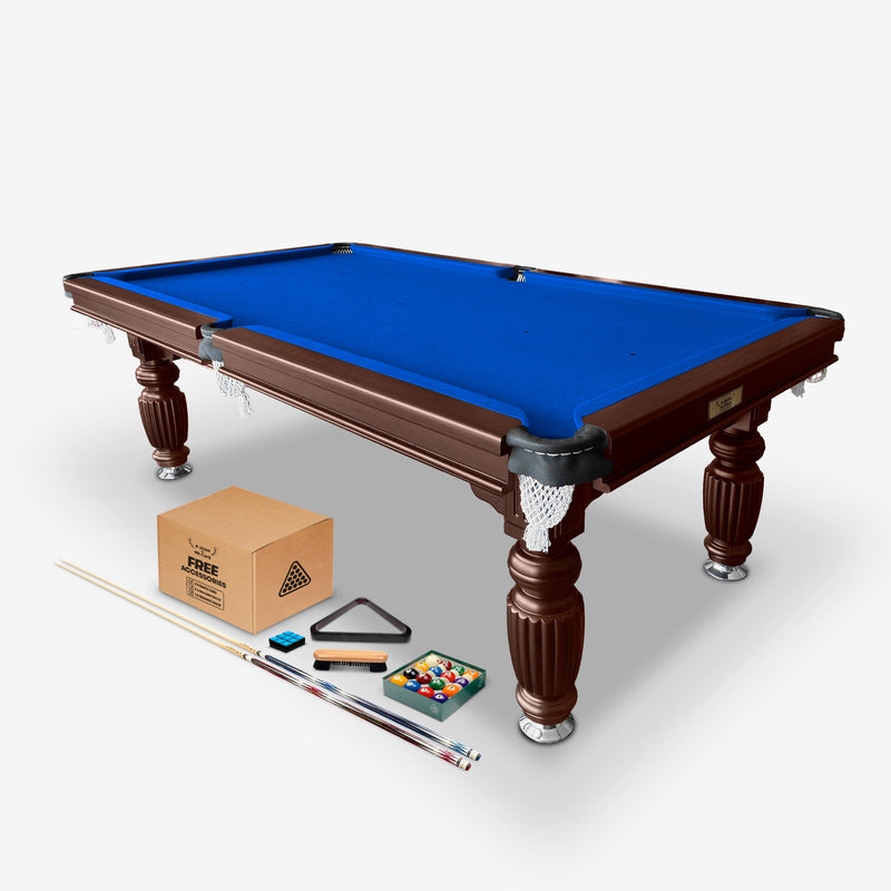 Solid Oak 8ft Slate Pool Table - Walnut Frame/Blue Felt (SHIPS IN 3 WEEKS)