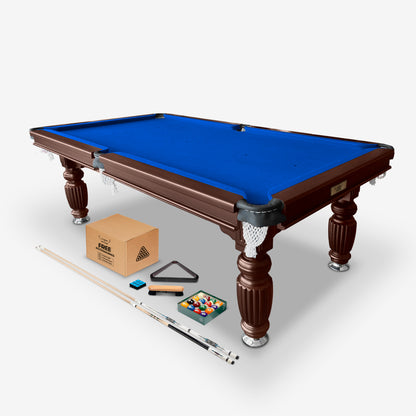 Solid Oak 7ft Slate Pool Table - Walnut Frame/Blue Felt