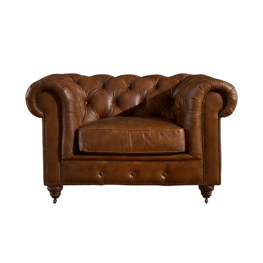 Winston Classic Vintage Leather Chesterfield lounge chair – Camel Brown