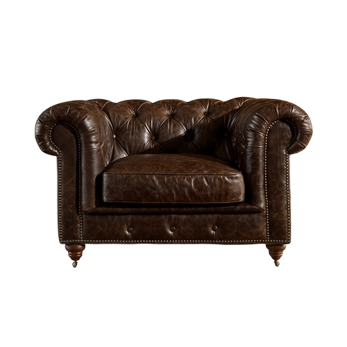 Winston Classic Vintage Leather Chesterfield lounge chair – Cigar Brown