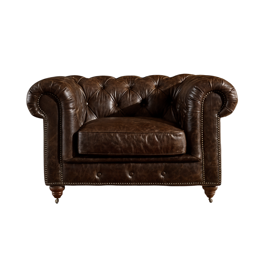 Winston Classic Vintage Leather Chesterfield lounge chair – Cigar Brown