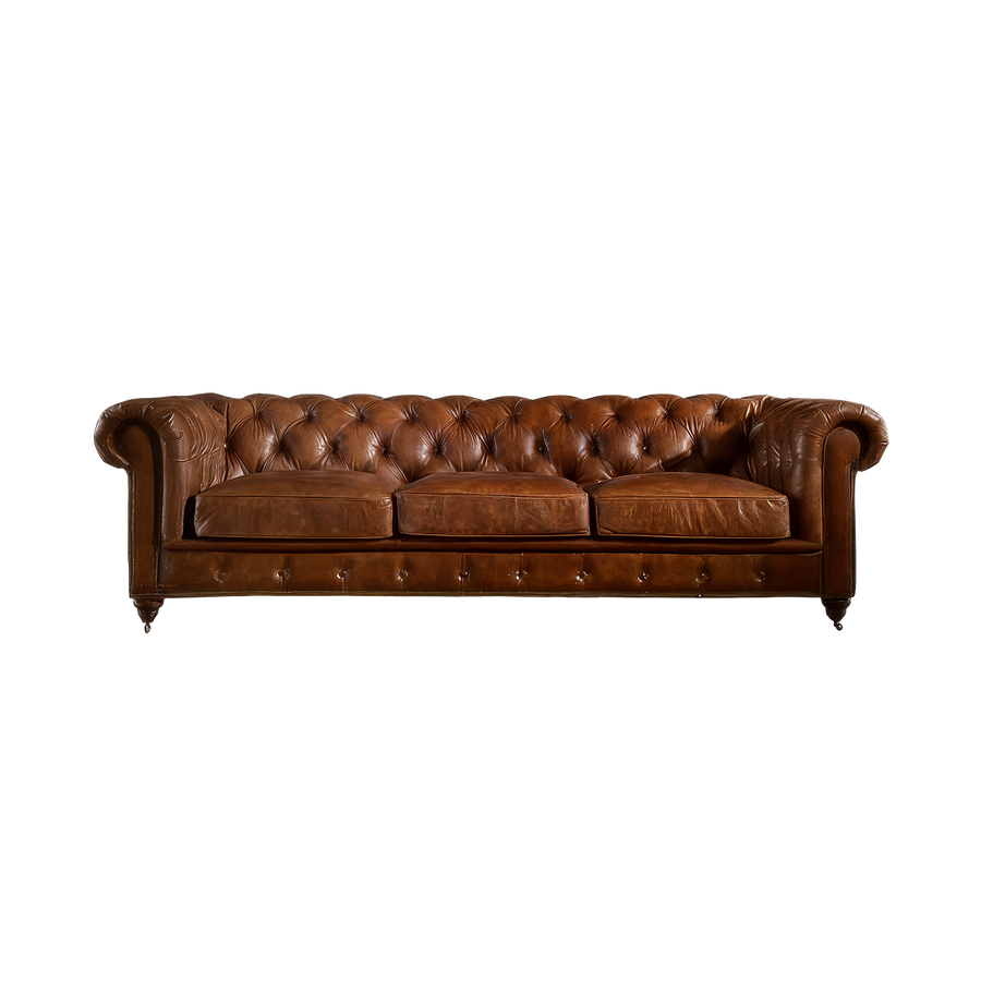Winston Three Seat Classic Vintage Leather Chesterfield Lounge – Camel Brown