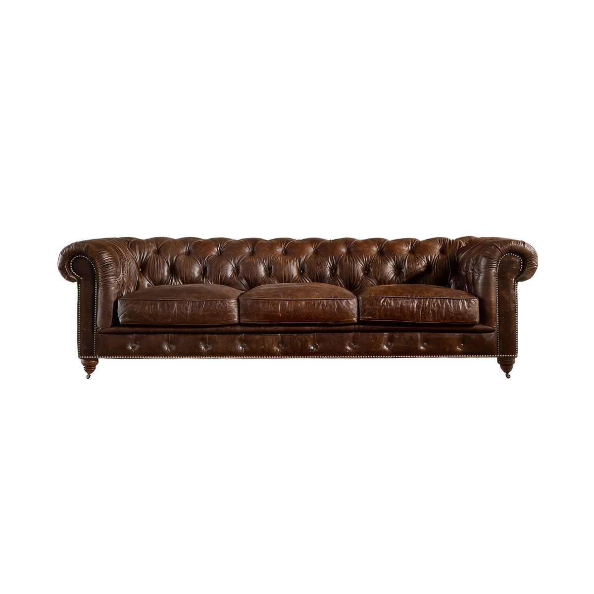 Winston Three Seat Classic Vintage Leather Chesterfield Lounge – Cigar Brown