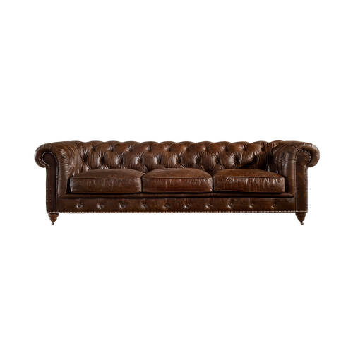 Winston Three Seat Classic Vintage Leather Chesterfield Lounge – Cigar Brown