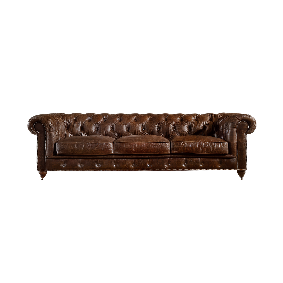Winston Three Seat Classic Vintage Leather Chesterfield Lounge – Cigar Brown