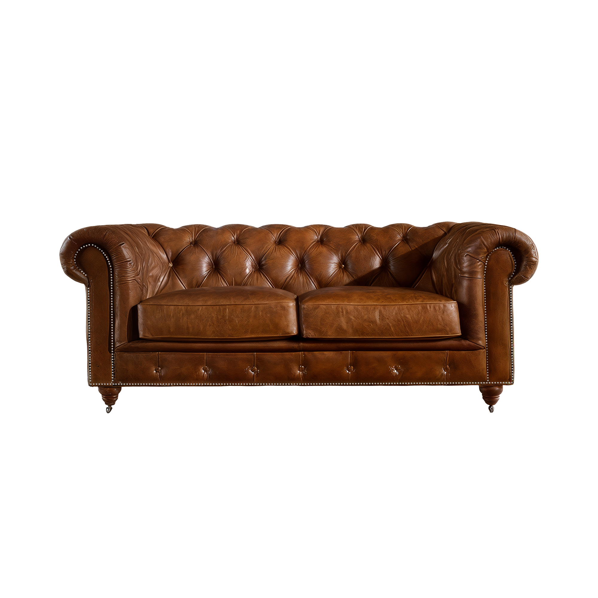 Winston Two Seat Classic Vintage Leather Chesterfield Lounge – Camel Brown
