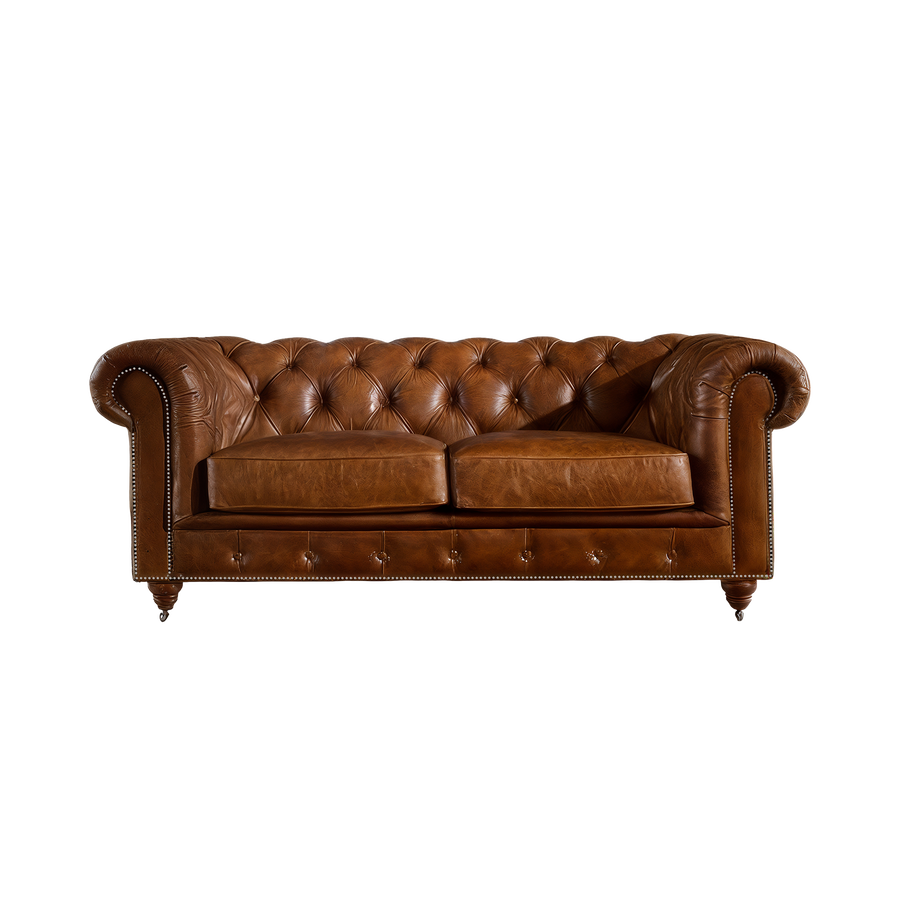 Winston Two Seat Classic Vintage Leather Chesterfield Lounge – Camel Brown