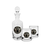 Jack Daniels Crystal Glass Decanter and Set of 2 Spirit Glasses with Metal Badging