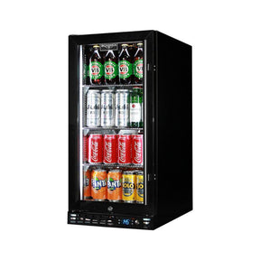 Schmick Black Quiet Running Front Venting Under Bench Heated Glass Door Bar Fridge Model SK92L-B-HD