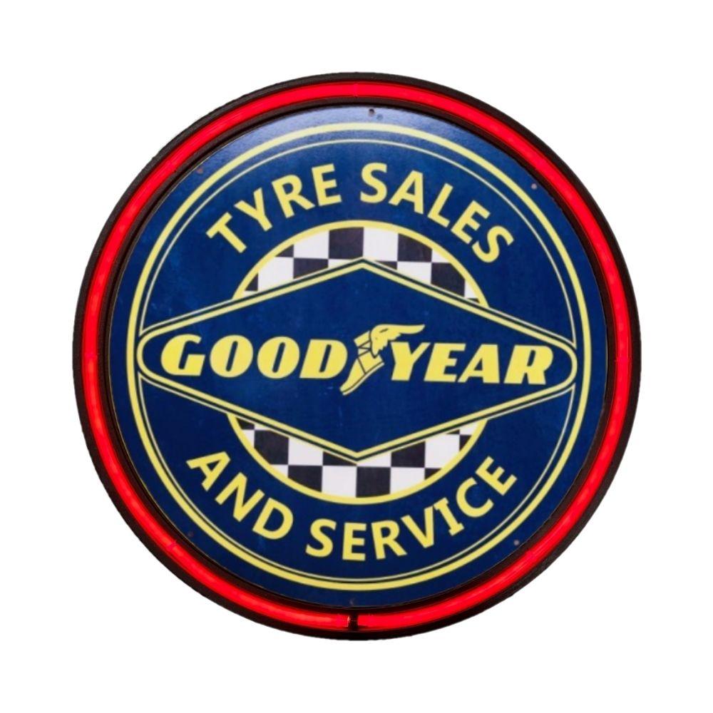 LARGE Goodyear Tyre Sales and Service Bar Garage Wall Light Sign RED Neon