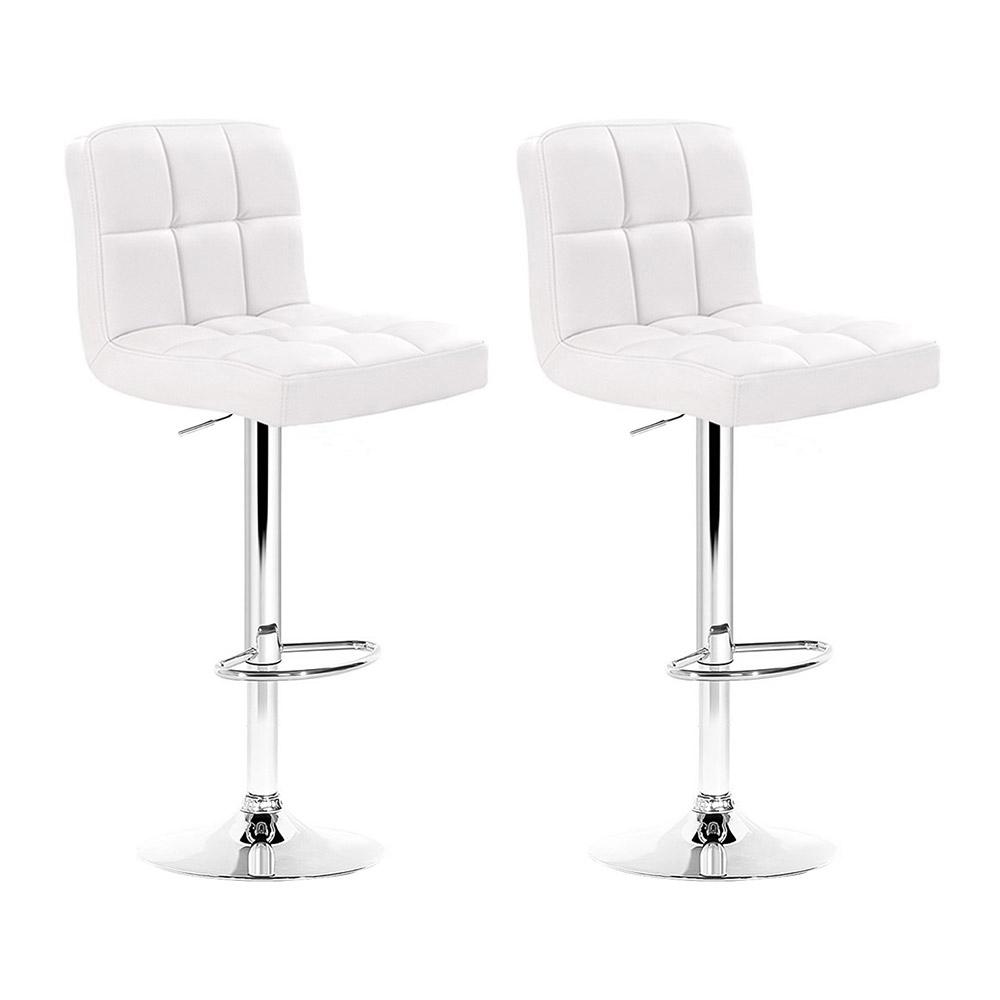 Artiss Set of 2 PU Leather Gas Lift Bar Stools - White