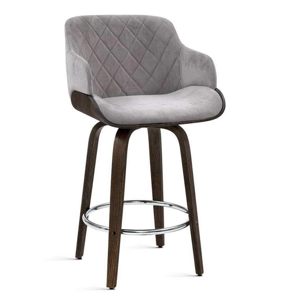 Artiss Velvet Bar Stool Swivel - Grey and Wood