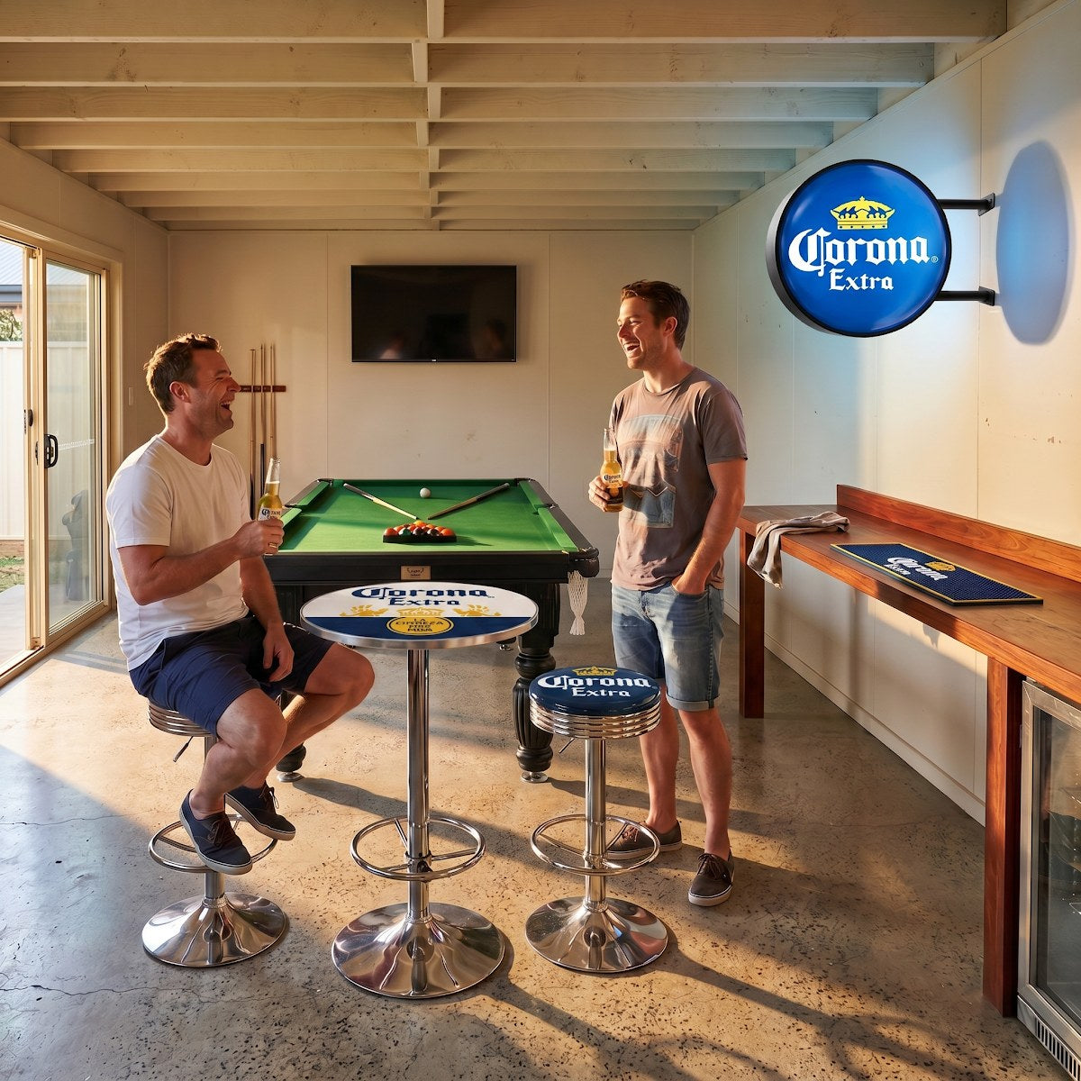 Corona bar setup in an Australian shed