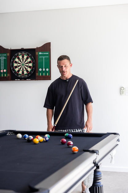 Solid Oak 8ft Slate Pool Table - Black Frame/Black Felt [SHIPS IN 7 WEEKS]