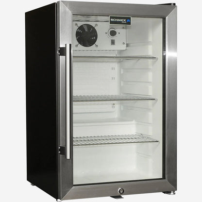 Tropical Glass Door Mini Bar Fridge Chromed Adjustable Shelves Blue Led Light And Holds 80 Cans Add 1 Extra Yr Parts/Lab