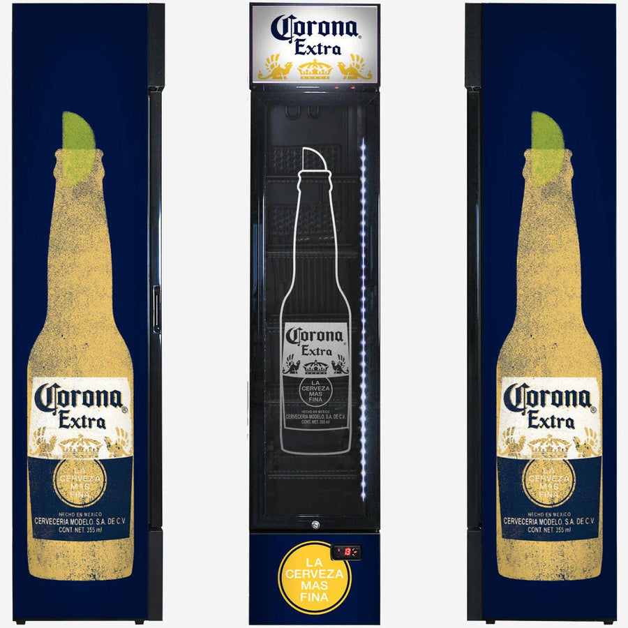 Corona Branded Skinny Upright Bar Fridge
