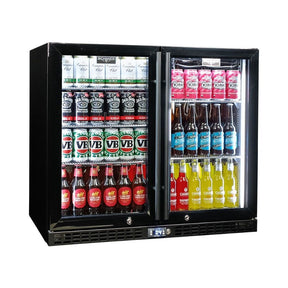 Schmick Twin Door Quiet Running Black Heated Glass Door Bar Fridge Model SK206-B-HD - Low Height