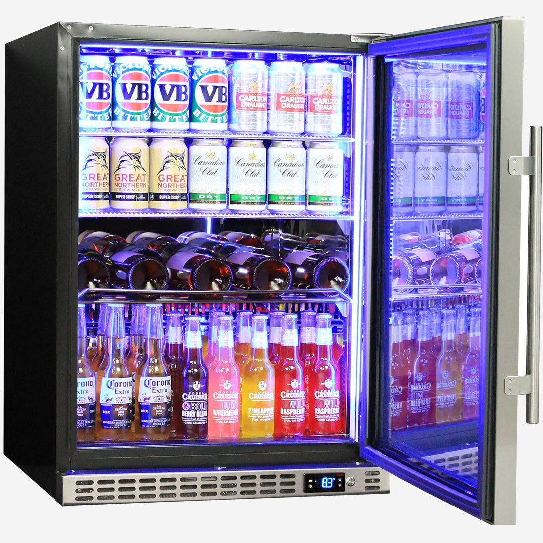 Schmick Quiet Running Front Venting Under Bench Glass Door Bar Fridge Heated Glass Model SK156R-HD
