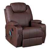 Brown Massage Sofa Chair Recliner 360 Degree Swivel PU Leather Lounge 8 Point Heated