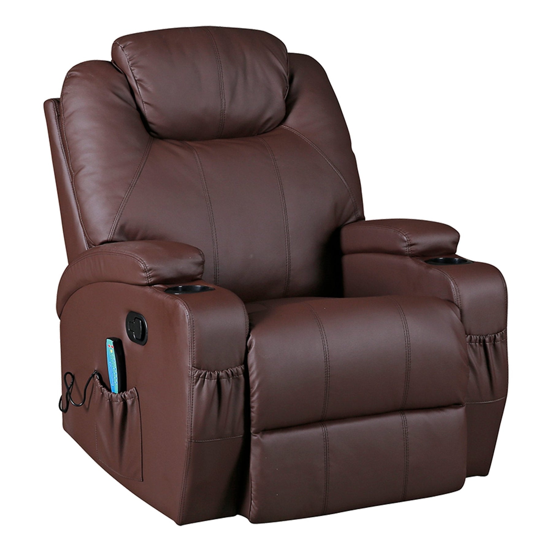 Brown Massage Sofa Chair Recliner 360 Degree Swivel PU Leather Lounge 8 Point Heated