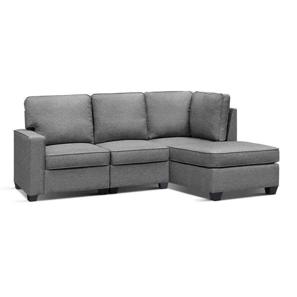 Artiss Sofa Lounge Set 4 Seater Modular Chaise Chair Suite Couch Fabric Grey