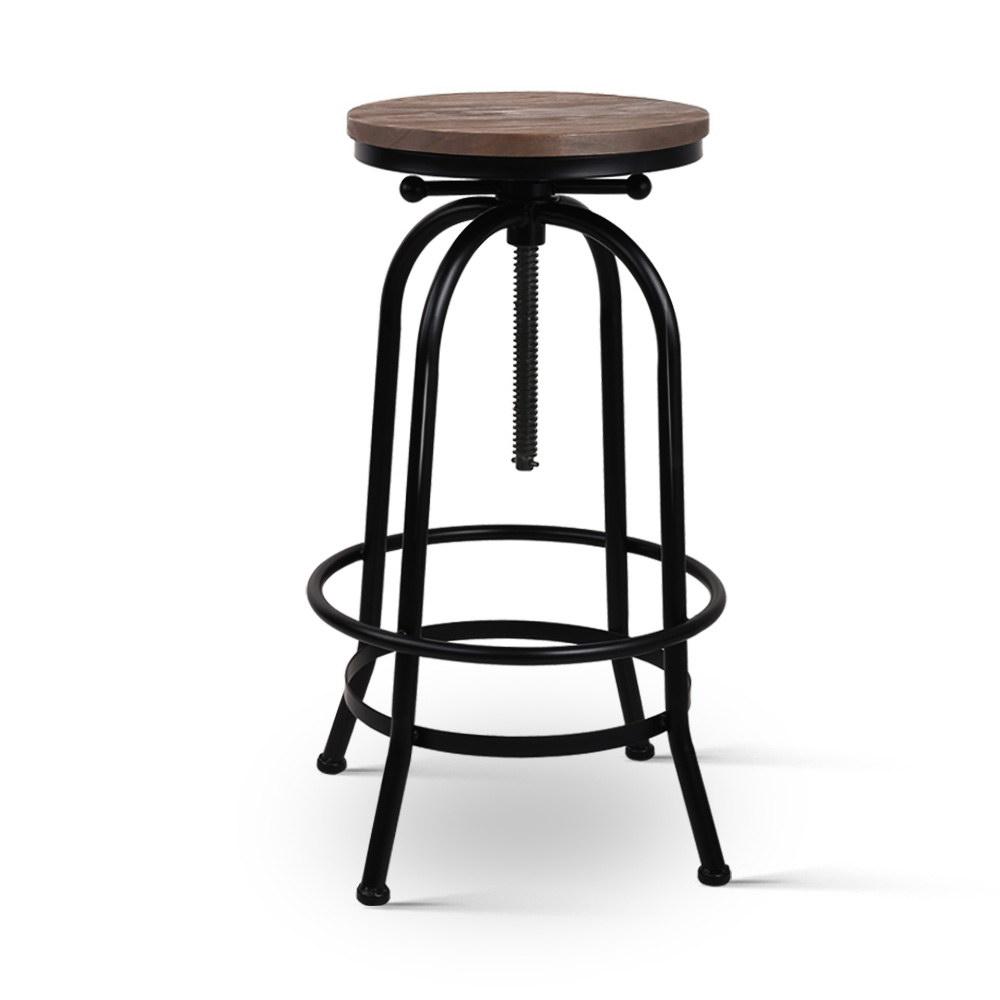 Artiss Bar Stool Industrial Round Seat Wood Metal - Black and Brown