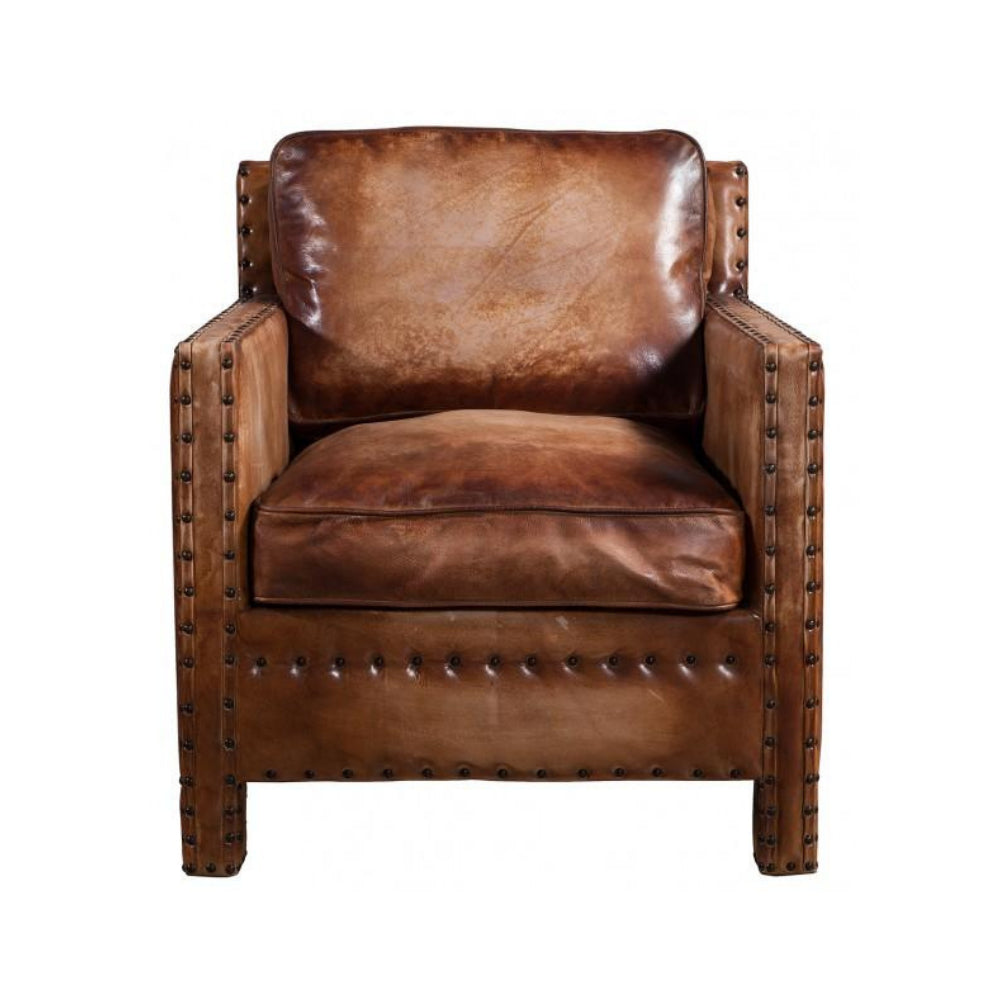 Scabrous Distressed Brown Leather Armchair