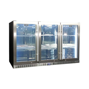 Schmick Stainless Steel 3 Door Quiet Running Heated Glass Door Bar Fridge Model SK386-HD