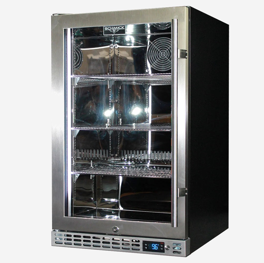Schmick Quiet Running Front Venting Under Bench Glass Door Bar Fridge Heated Glass Model SK126L-HD