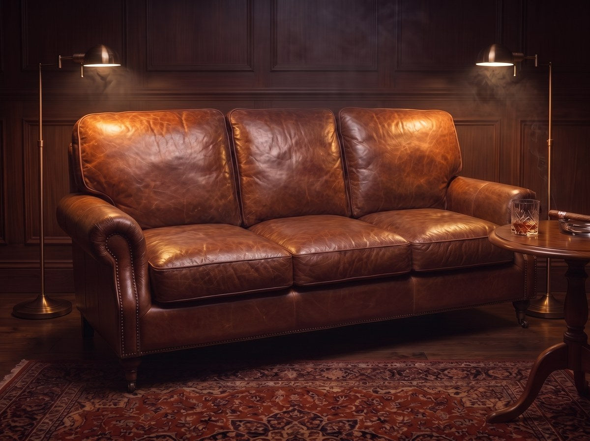Clancy Rolled-Arm Three-Seat Lounge - Vintage Brown