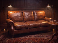 Clancy Rolled-Arm Three-Seat Lounge - Vintage Brown