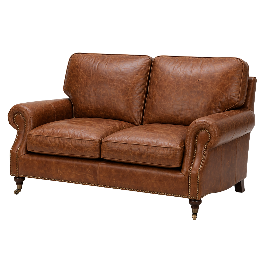 Clancy Rolled-Arm Two-Seat Lounge - Vintage Brown