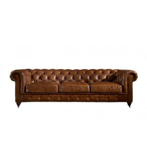 Winston Three Seat Classic Vintage Leather Chesterfield Lounge – Camel Brown