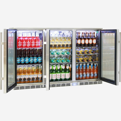 Rhino Glass 3 Door Alfresco Outdoor Bar Fridge All Stainless Energy Efficient Alfresco 330L