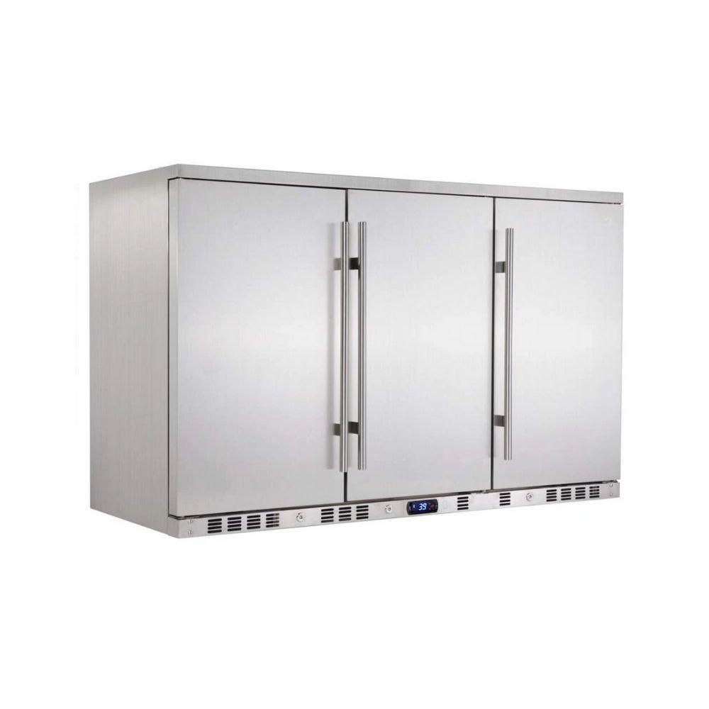 3-Door Under Bench Beverage Fridge, Outdoor Solid Door