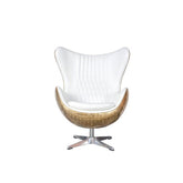 Admiral White Leather and Polished Brass Egg Chair