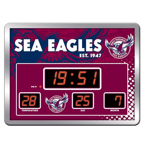 Manly Warringah Sea Eagles SCOREBOARD Digital LED Wall Clock Calendar Temperature Display Sign