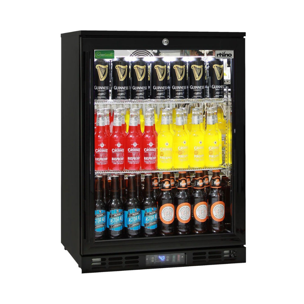 Black Commercial Glass Door Bar Fridge Energy Efficient Rhino